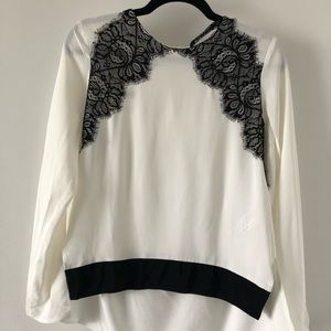 White silk top with lace detail